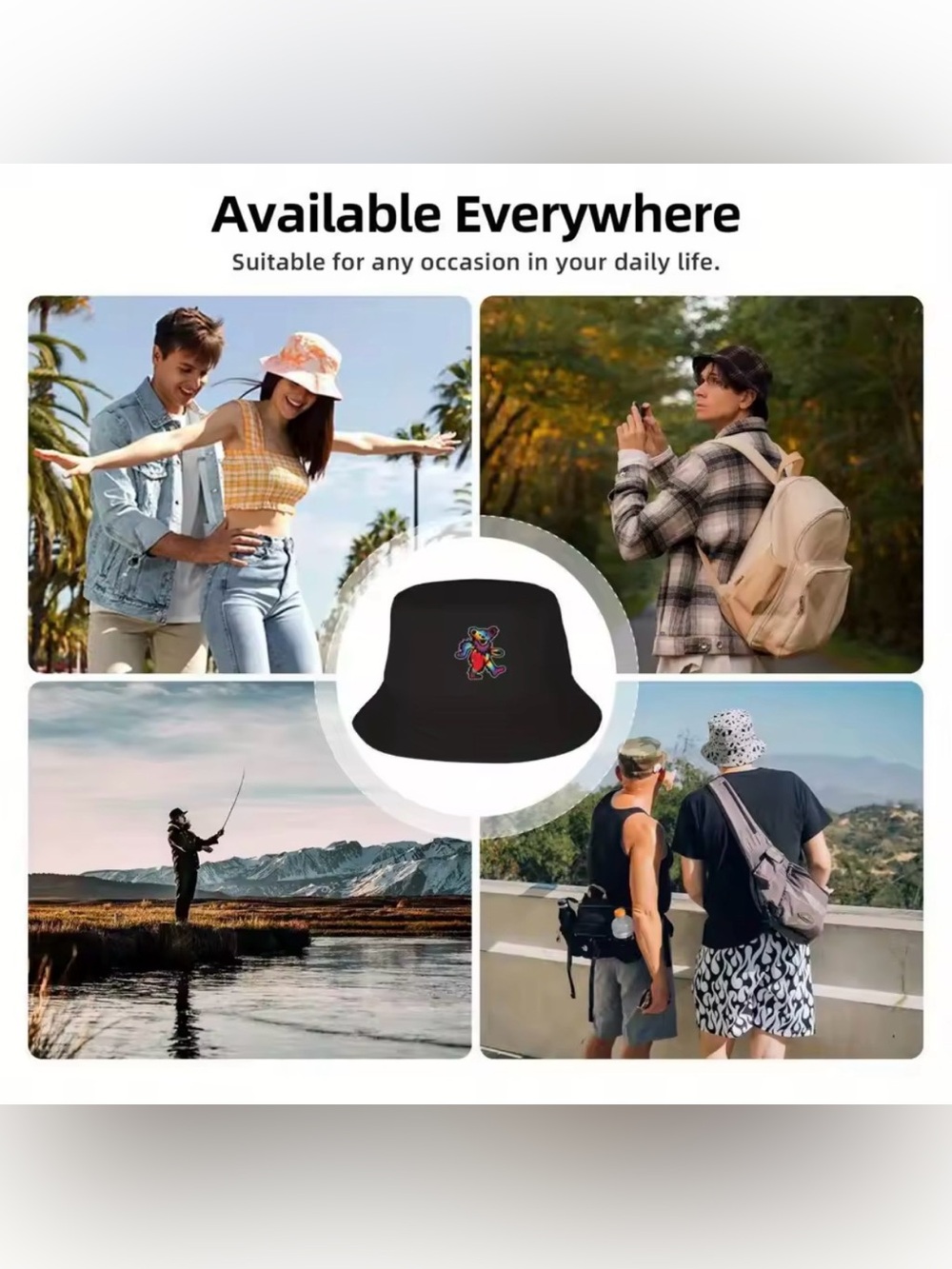Grateful Classic Dead Dancing Tie Dye Bear Bucket Hat New In Hat Luxury NWT - Picture 6 of 8